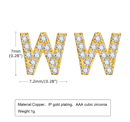 Vnox Gold Zircon Cubic Letter Stud Earrings,Initial Alphabet Small Hypoallergenic Earring One Pair W
