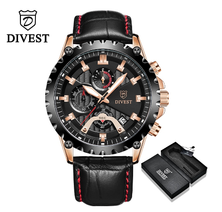 DIVEST Men's Watches Original Brand Luxury Casual Fashion Quartz Chronograph Men Watch Male Military Waterproof 9031 ROSEGOLD BLACK