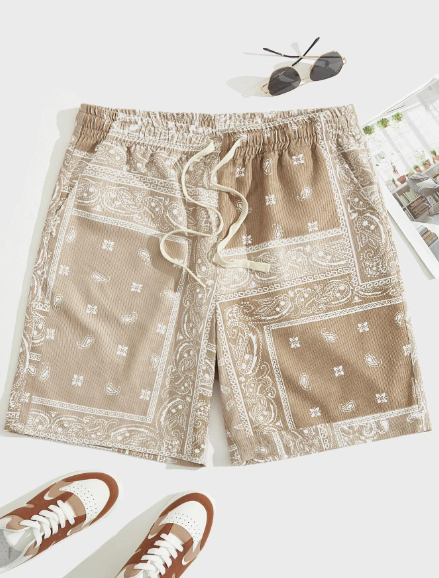 Manfinity Homme Loose Fit Men's Paisley Print Drawstring Waist Shorts Baggy Pattern Graphic Colorful Khaki Vacation Casual