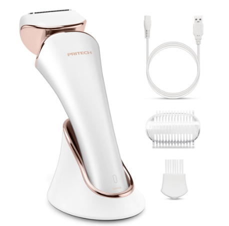 PRITECH Waterproof Rechargeable Electric Shaver for Women Lady's Razor Body Hair Removal Leg Armpit Pubic Bikini Trimmer