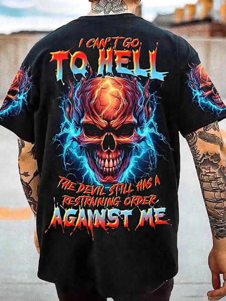 Manfinity LEGND Men's Plus Size Skull & Lightning Printed Drop Shoulder T-Shirt