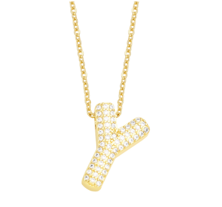 Fashion Clear Crystal A-Z Initial Necklace for Women Copper Gold Plated 26 Letters Pendant Name Jewelry Gifts Y