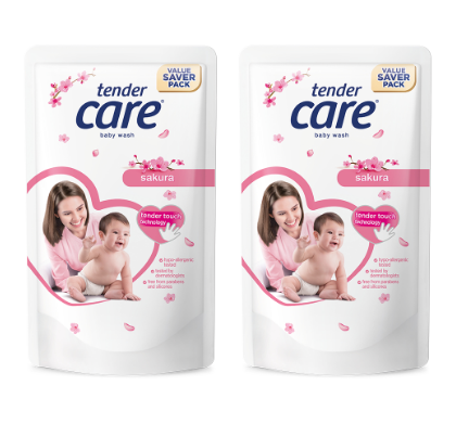 Tender Care Sakura Scent Hypo-Allergenic Baby Wash 600ml Doy Pack of 2