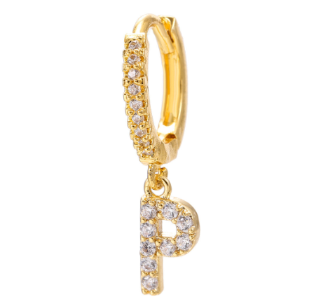 Letter Hoop Earrings Alphabet Zirconia Earings 14K Gold Ear Stud P