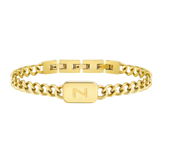 Vnox Letter Cuban Chain Bracelet for Women Men18K Gold Initial Name Stainless Steel 7MM Bracelet Chain Couple Gift Jewelry Z