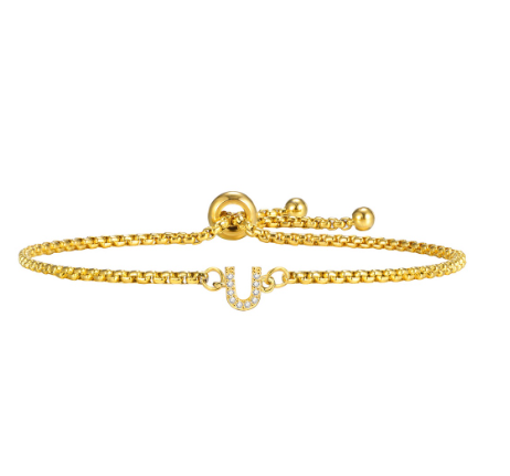 Vnox Handmade Initial Letter Bracelet,Gold Alphabet Charms Chain with Ball Clasp,Luxury Gifts for Women U