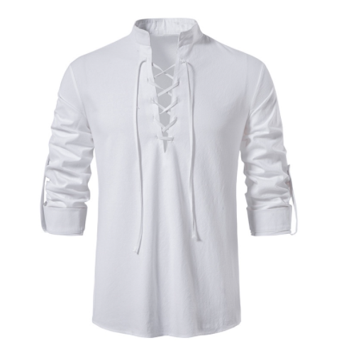 Mens Scottish Jacobite Ghillie Kilt Shirts Medieval Renaissance Pirate Costume Long Sleeve Lace Up Henley Shirt Men Camisas