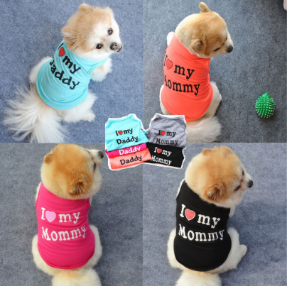 Dog Clothes Spring Summer Pet Dog Cotton Clothes Love Mom Dad Cat Costume Vest Clothing