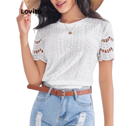 Lovito Women Jacquard Blouse LBE03005 (White)