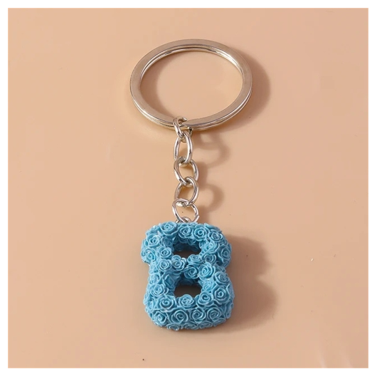 Fashion Rose 26 Letter Keychains Sweet Flower A-Z Alphabet Keyrings For Women Handbag Pendant Ornaments Jewelry Accessories B
