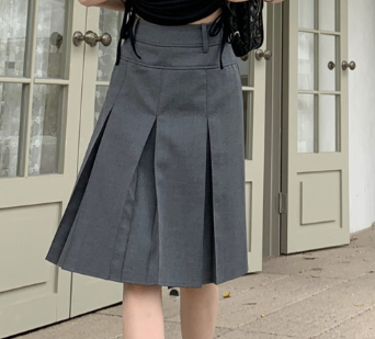 Lovito Women Casual Plain Pleated Basic Skirts LNE29157 Grey