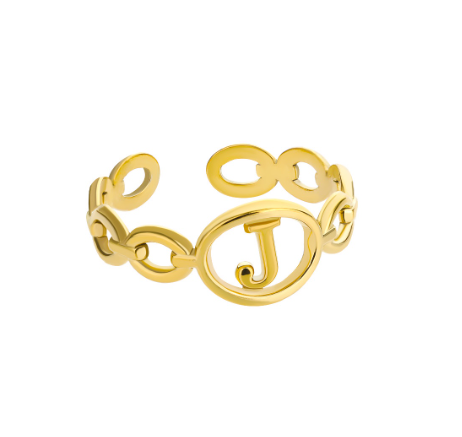Kaijiang Hollow Initial Letter Rings For Women Gold Color Link Adjustable Open Ring Stainless Steel Jewelry Gift Fashion Accessories J