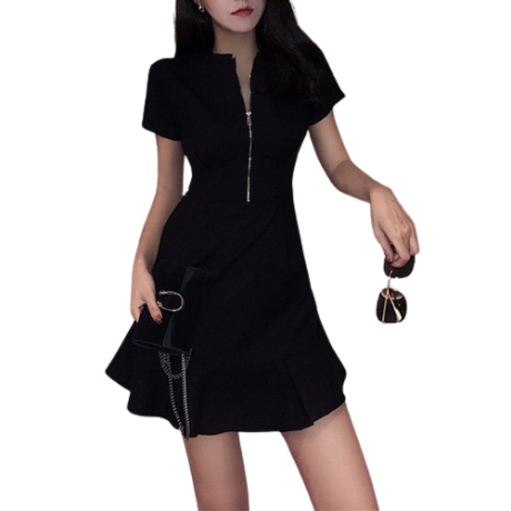 Lovito Casual Plain Zipper Dress for Women LNA02131 (Black)