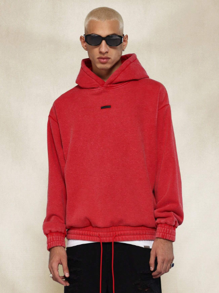 SUMWON Overhead Washed Hoodie With Side Pocket And Small Graphic Print