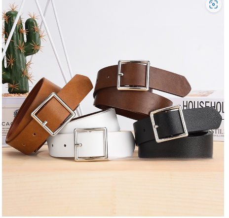 YZ Square Buckle Unisex Women Vintage Silver Metal Boho Leather Waist Belt