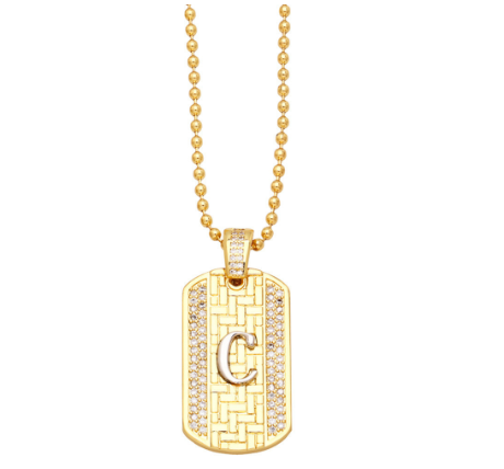 Luxury 18K Gold Plated Stainless Steel Ball Bead Chain 26 Letter Necklace Capital Initial Letter Name Pendant Nameplate Necklace Women C