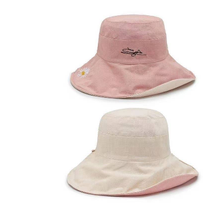 JS~Summer Hat Women Reversible Bucket Hat Beach Hat With Wind Rope