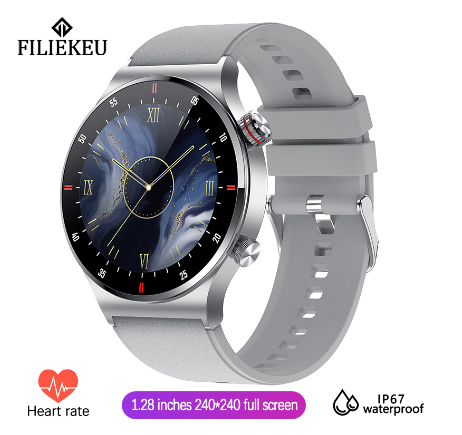 FILIEKEU New Hwgt2 Smart Watch HD AMOLED Screen Support Ecg Plus Ppg Bluetooth Call Sports Fitness Fashion Waterproof For Android Ios SILICONE SILVER