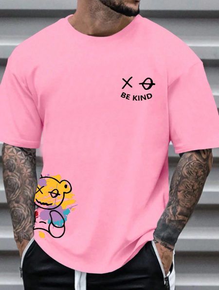 Manfinity Homme Men's Plus Size Summer Letter Printed Round Neck Short Sleeve Casual T-Shirt With Bear Print