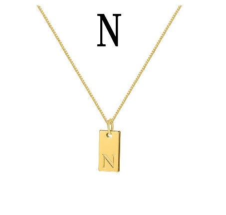 Fashion Gold 26 English Letter Square Pendant Necklace Unisex Jewelry Gift N